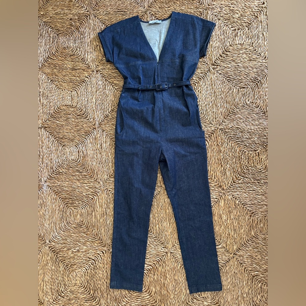 Rachel Comey Navy Blue Denim Jumpsuit with Belt - Picture 3 of 14